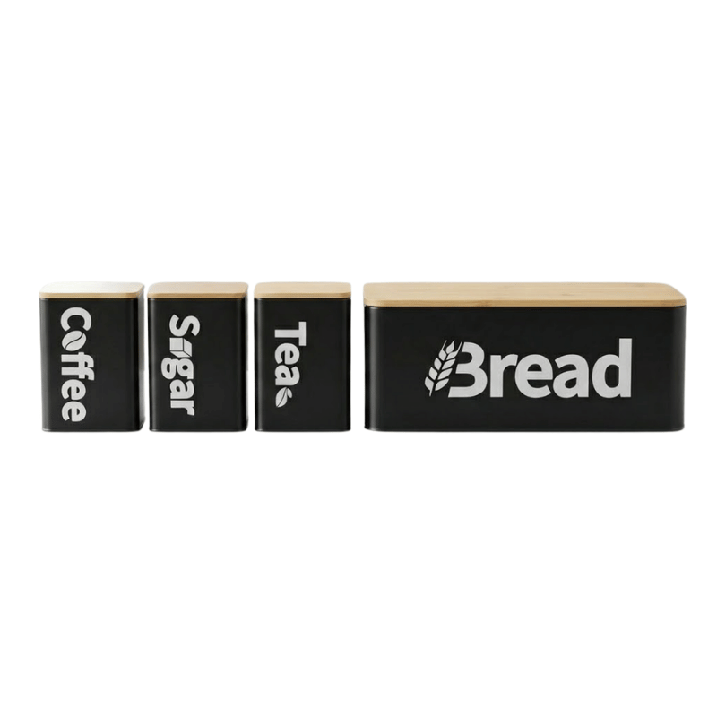 4-Piece Metal Bread Box & Canisters Set with Bamboo Lids