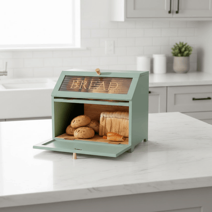 Wooden Bamboo Bread Box for Kitchen Counter, Large Capacity