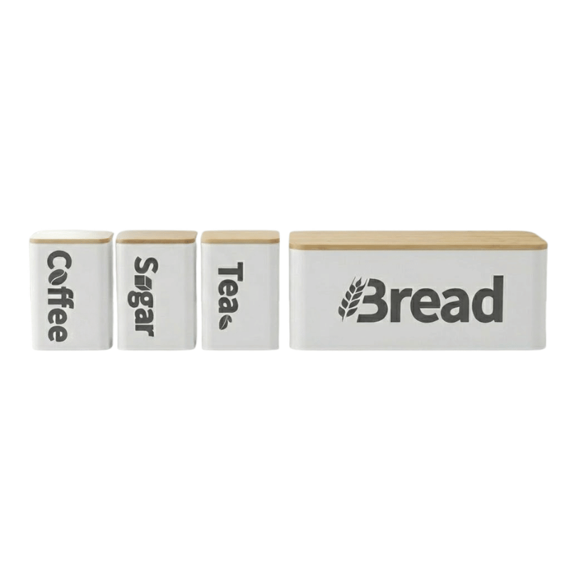 4-Piece Metal Bread Box & Canisters Set with Bamboo Lids