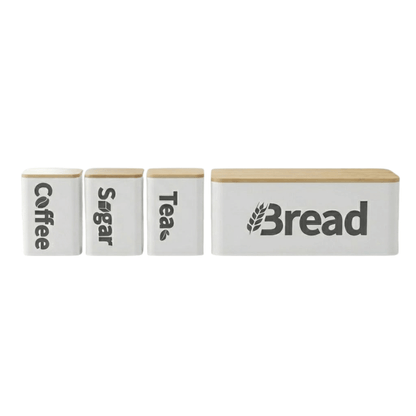 4-Piece Metal Bread Box & Canisters Set with Bamboo Lids