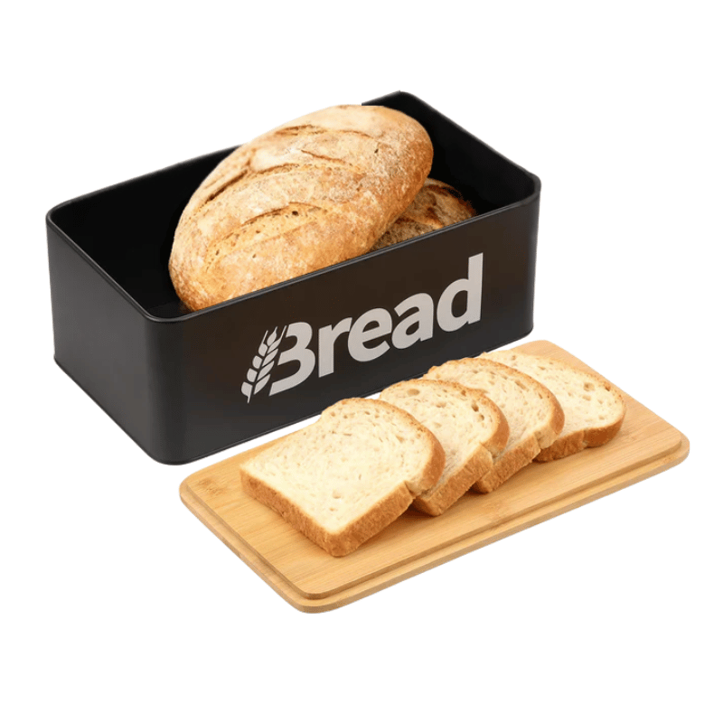 4-Piece Metal Bread Box & Canisters Set with Bamboo Lids