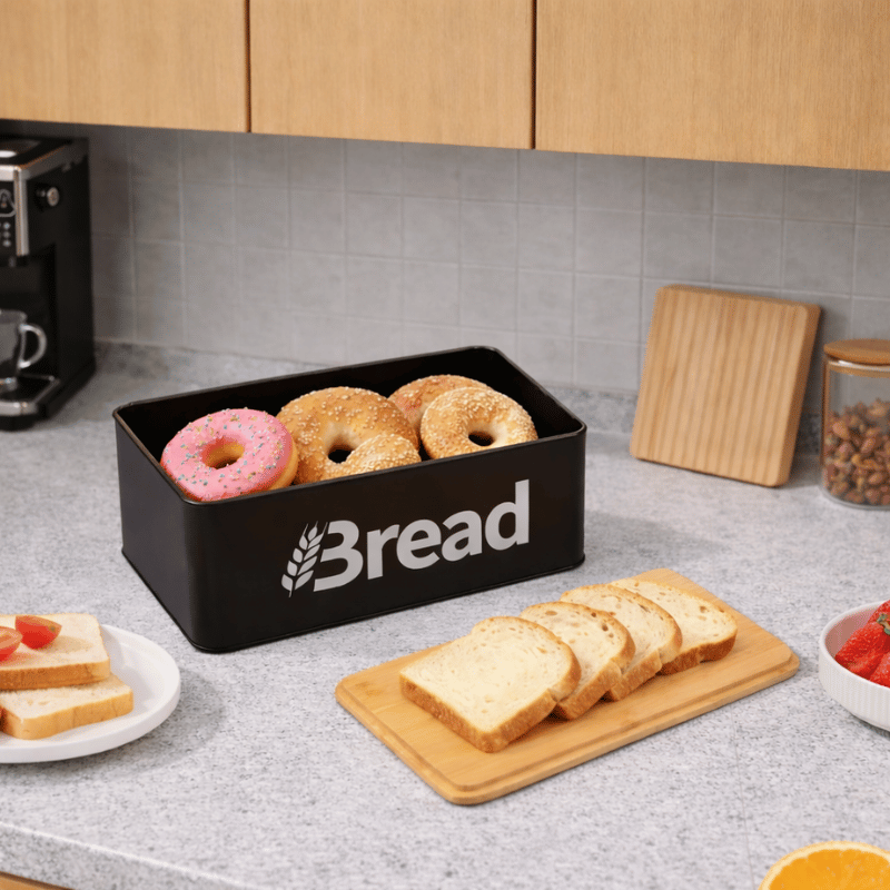 4-Piece Metal Bread Box & Canisters Set with Bamboo Lids