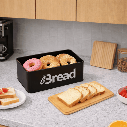 4-Piece Metal Bread Box & Canisters Set with Bamboo Lids