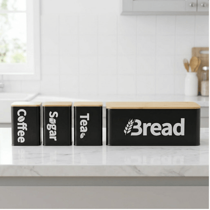4-Piece Metal Bread Box & Canisters Set with Bamboo Lids