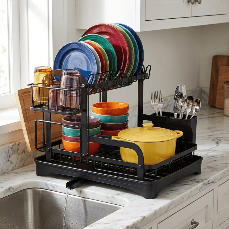 2-Tier Dish Drying Rack with Drainboard