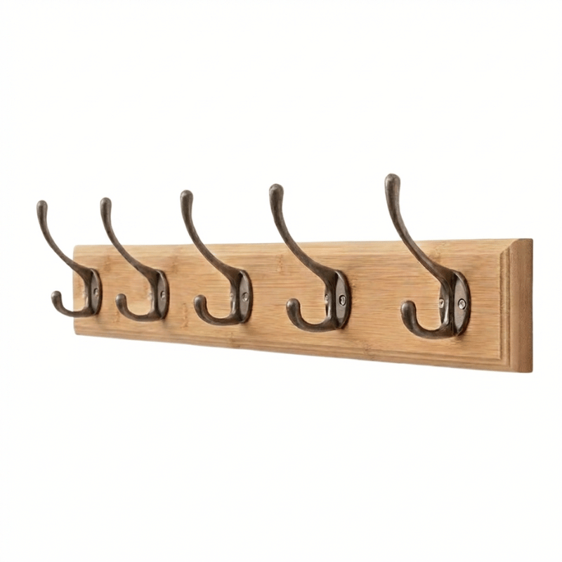 Wall Mounted Dog Leash Organizer – 5-Hook Wood Rack for Entryway