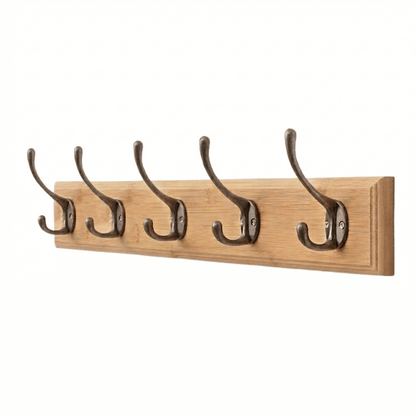 Wall Mounted Dog Leash Organizer – 5-Hook Wood Rack for Entryway