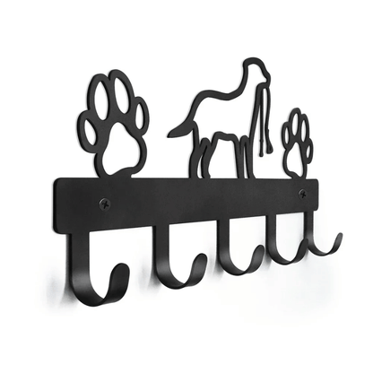 Iron Art Dog Leash & Coat Wall Rack — 5 Hooks Paw Print Decor