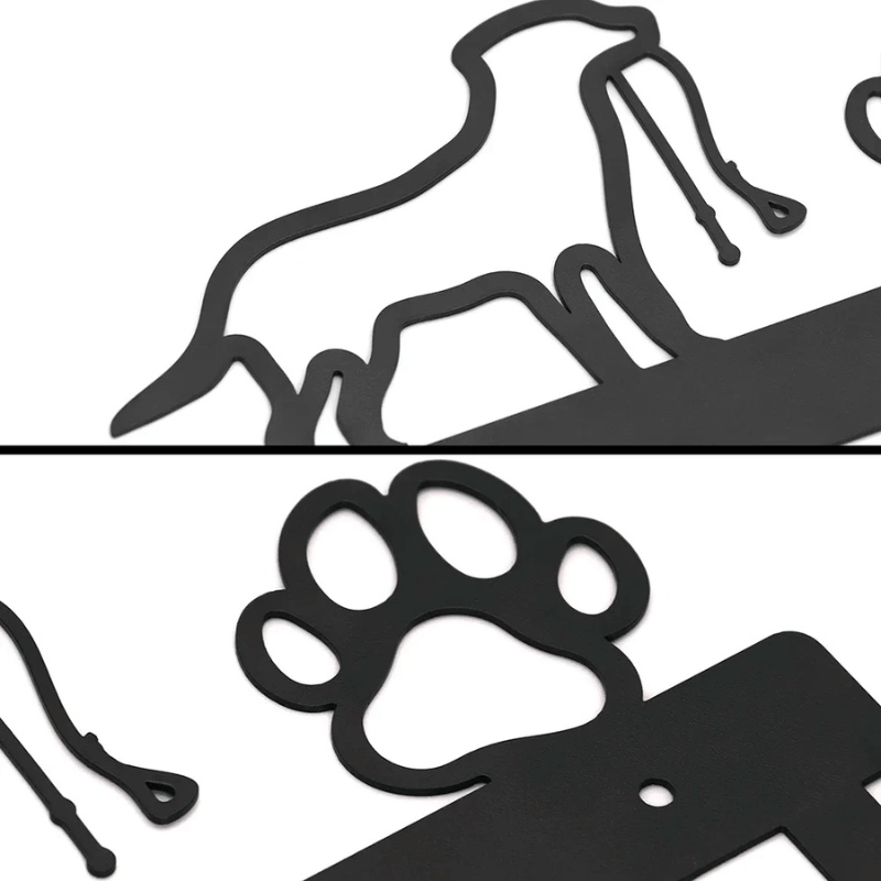 Iron Art Dog Leash & Coat Wall Rack — 5 Hooks Paw Print Decor