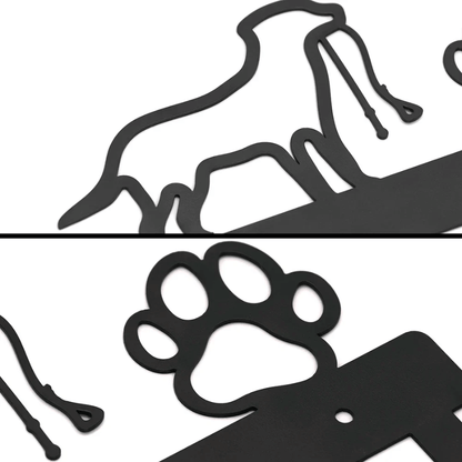 Iron Art Dog Leash & Coat Wall Rack — 5 Hooks Paw Print Decor