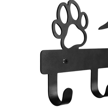 Iron Art Dog Leash & Coat Wall Rack — 5 Hooks Paw Print Decor