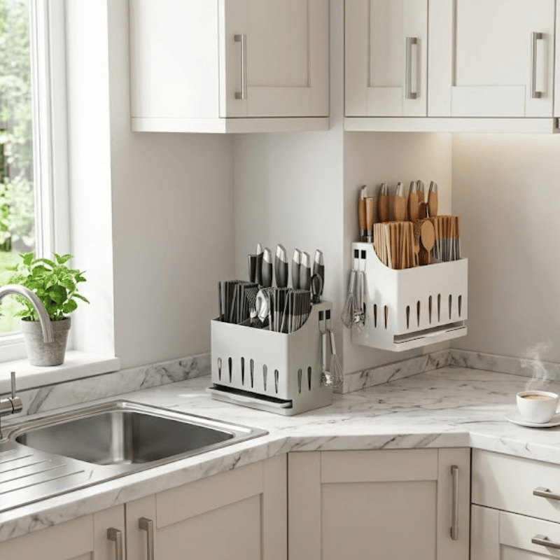 Stainless Steel Utensil Holder with Drain Tray