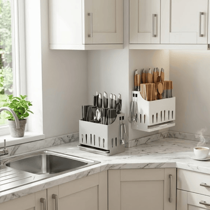 Stainless Steel Utensil Holder with Drain Tray