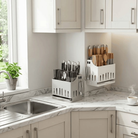 Stainless Steel Utensil Holder with Drain Tray