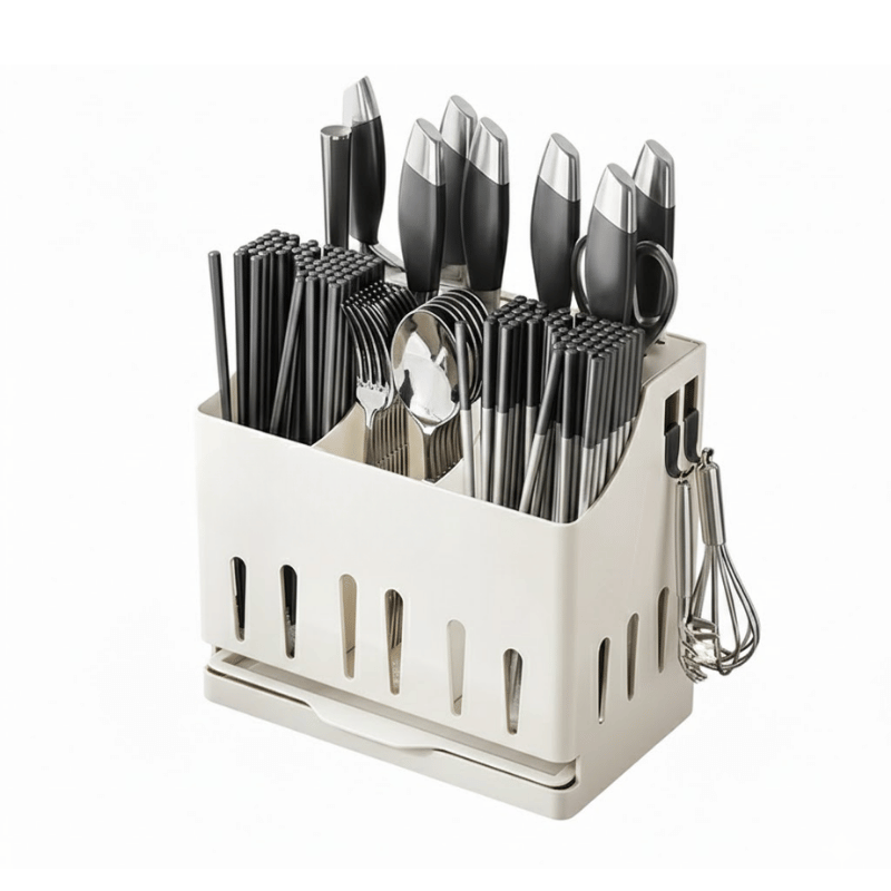 Stainless Steel Utensil Holder with Drain Tray