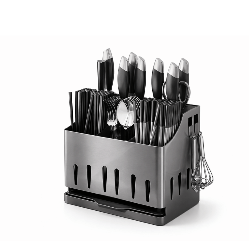Stainless Steel Utensil Holder with Drain Tray