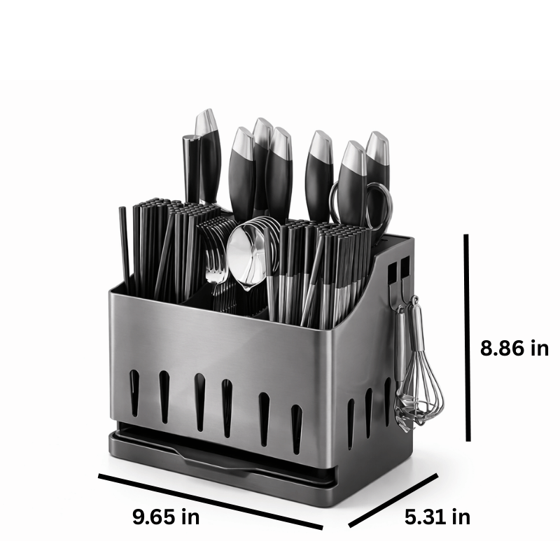 Stainless Steel Utensil Holder with Drain Tray