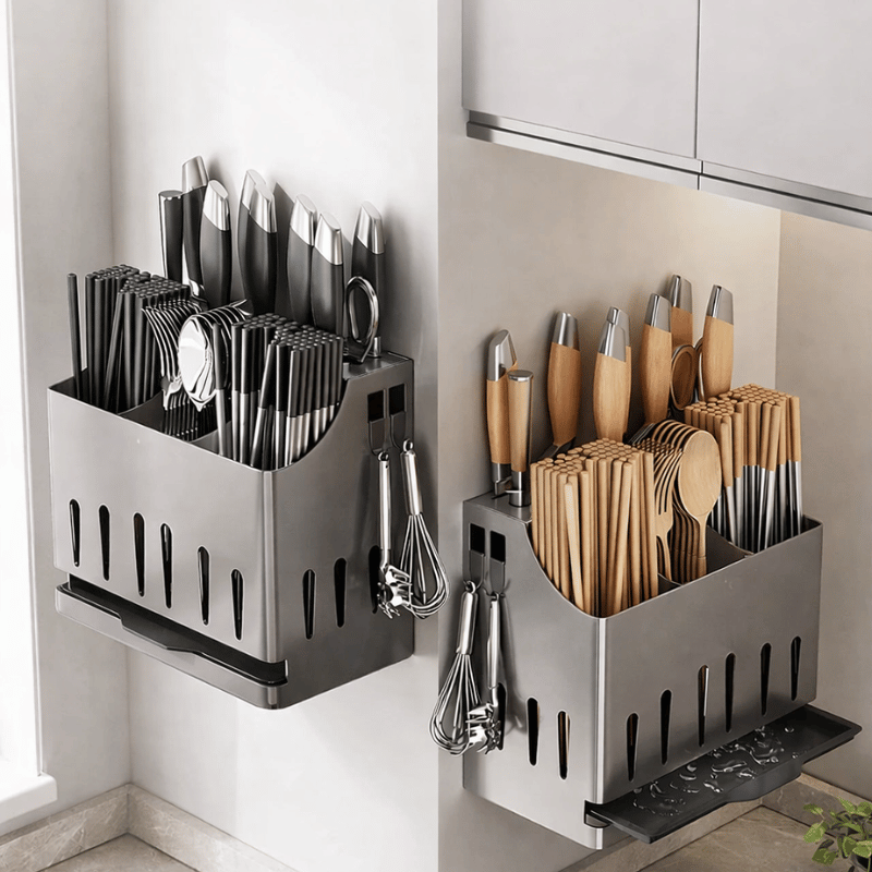Stainless Steel Utensil Holder with Drain Tray
